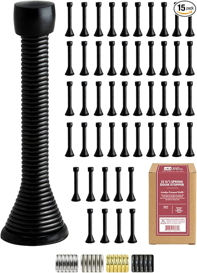 Jack N’ Drill Spring Door Stop | Flexible Heavy Duty Black Door Stop by JD+Jack+N%27Drill