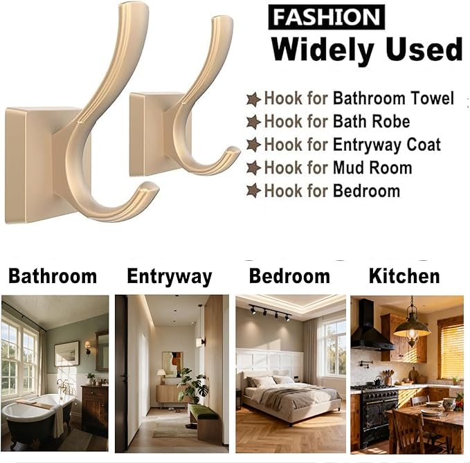 Gold Towel Hooks for Wall, Heavy Duty Thick Metal Bathroom Coat Hooks for - Image 2
