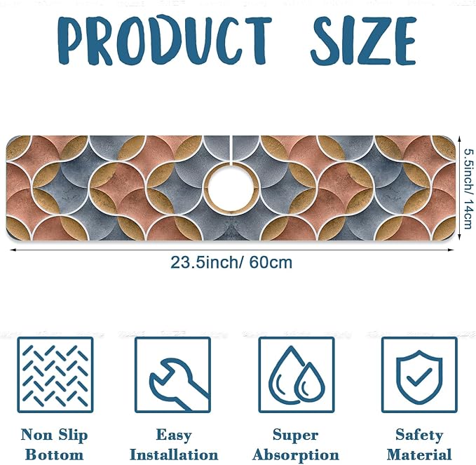 Geometric Printing Sink Splash Guard Faucet Mat Ceramic Tile Texture Super - Image 2