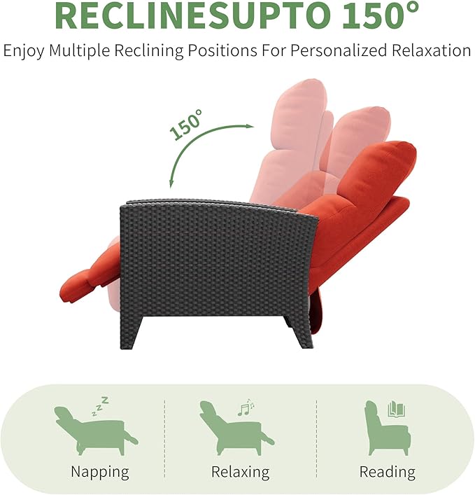 IDEALHOUSE Wicker Outdoor Recliner Reclining Patio Chairs with Adjustable Back & Footrest 150° Lay-Flat Reclining with Air Pump Rattan Flip-Up Side Table Outdoor Lounge Chairs for Pool Deck Balcony - Image 5