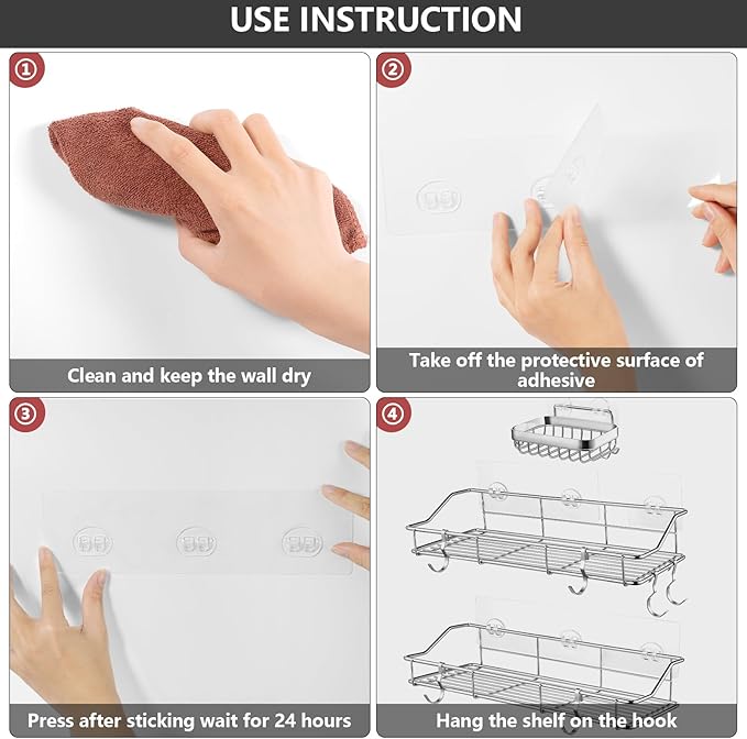 12 Pack Shower Caddy Adhesive Hooks Replacement, Shower Shelf Adhesive - Image 4