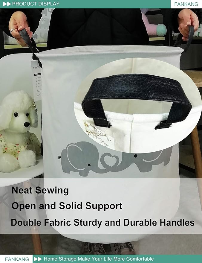 FANKANG Storage Basket, Nursery Hamper Canvas Laundry Basket Foldable - Image 3