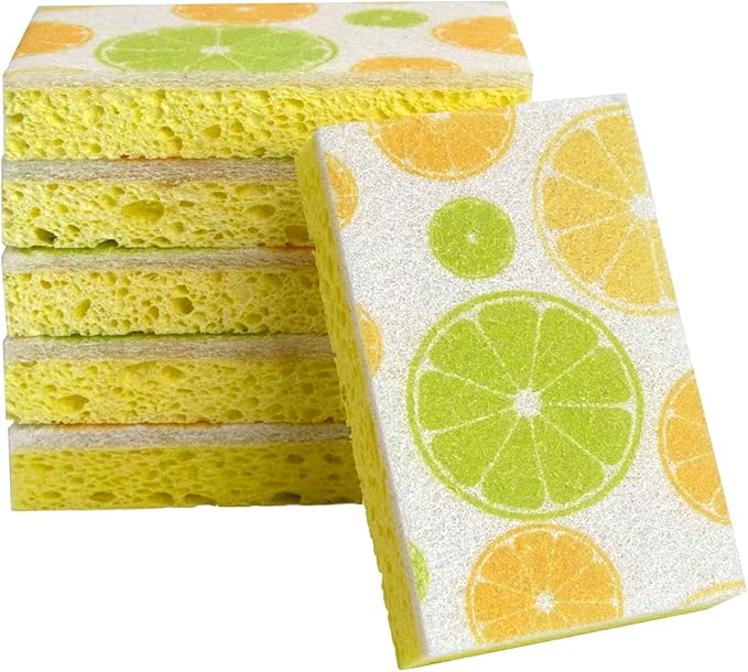 CELOX Lemon Printed Dual Sided Scrub Dish Sponges, Non Scratch Sponge by CELOX
