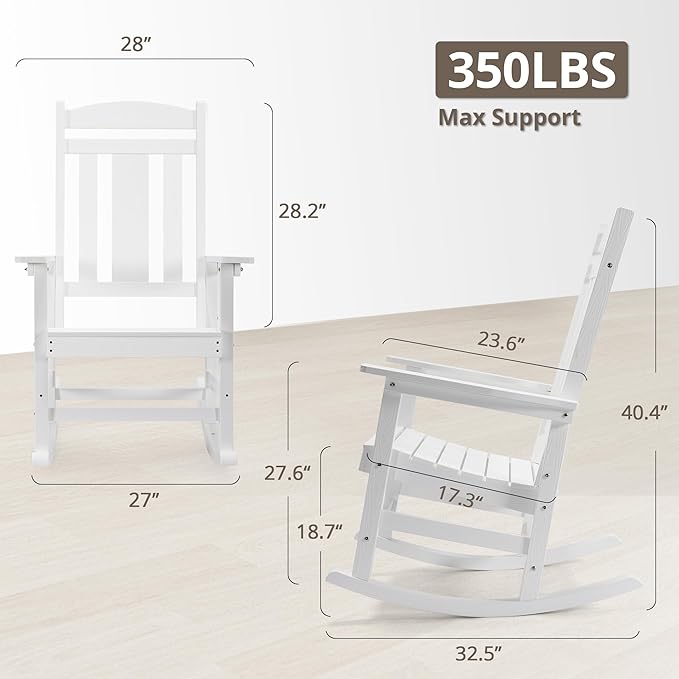 LUE BONA Outdoor Rocking Chairs Set of 4, Weather Resistant HDPS Poly Rocker Chairs, 350lb Heavy Duty, Oversized Porch Rocker for Adult, High Back Smooth Rocking Chairs for Outdoor & Indoor, White - Image 2