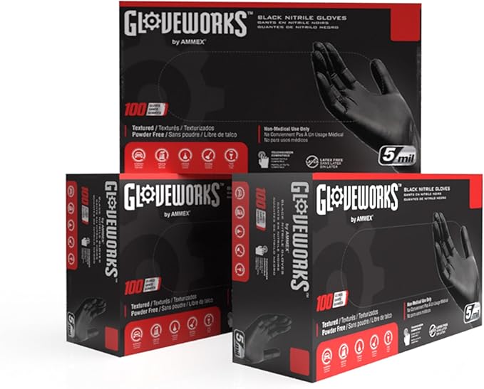 GLOVEWORKS Black Nitrile Gloves 5 Mil Disposable, Latex Free, Textured Grip by GLOVEWORKS