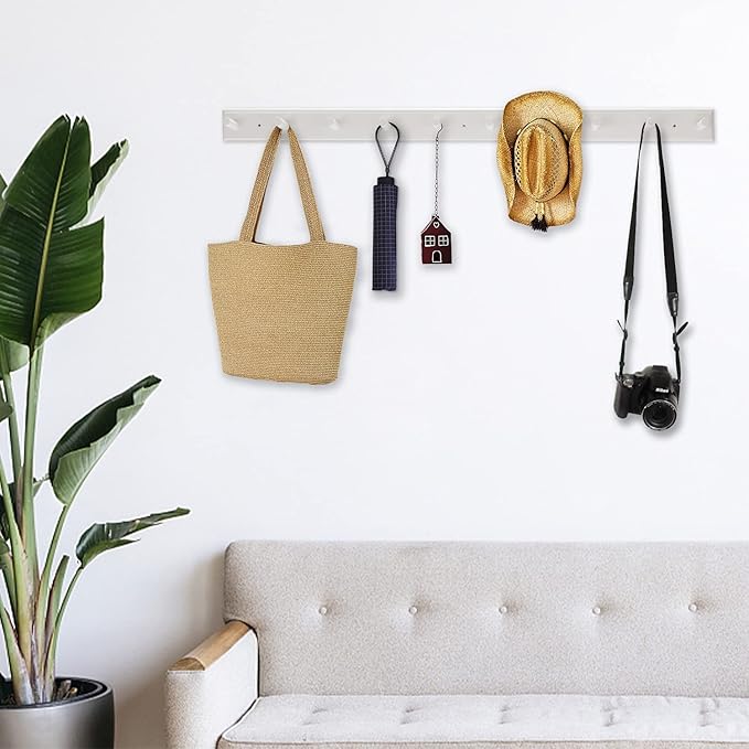 10 Hook Coat Rack Wall Mounted, Long 38 Inches Wooden Wall Coat Hanger - Image 4