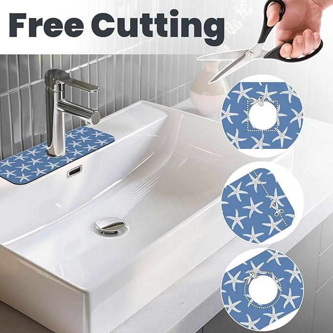 Blue Starfish Abstract Coastal Beach Nautical Ocean Kitchen Sink Splash Guard - Image 3