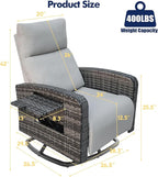 Outdoor Recliner Chair Set of 2, Wicker Patio Recliners with Adjustable Backrest and Extended Foot Rest, Reclining Patio Chairs with Flip Table & Removable Cushion Cover for Porch - Image 2