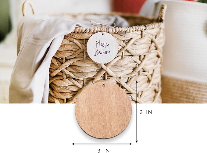 SAVVY & SORTED 12 Round Wooden Ornament Basket Tags - Image 3