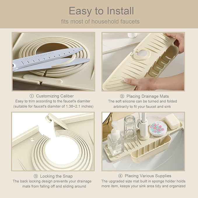 Silicone Faucet Mat with Sponge Holder, Sink Splash Guard, Faucet Draining Mat - Image 5