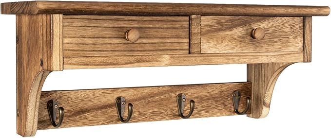 Emfogo Coat Hooks Mounted, Rustic Wood Coat Rack Mount Shelf by Emfogo