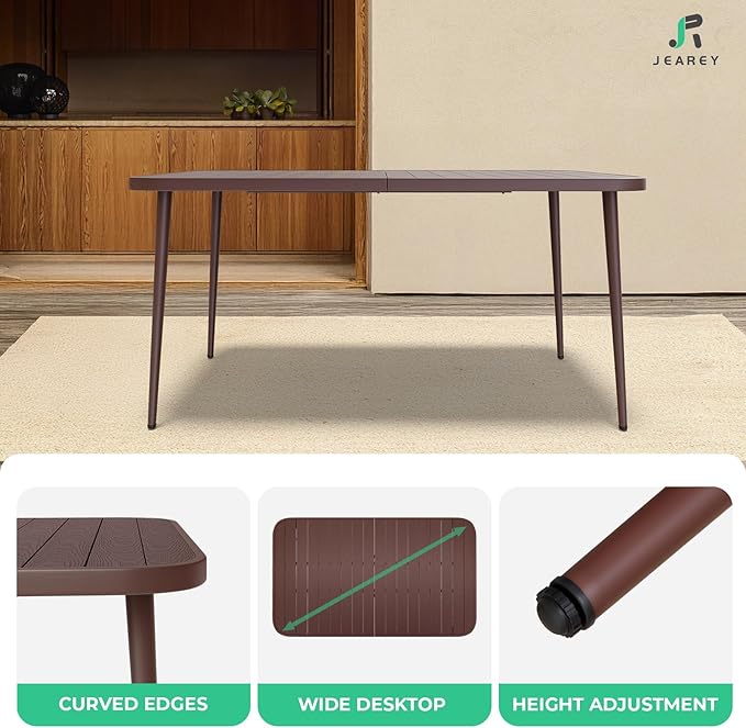 JEAREY Patio Dining Table, Outdoor Dining Table All-Weather for Garden, Backyard, Lawn, Coffee - Image 7