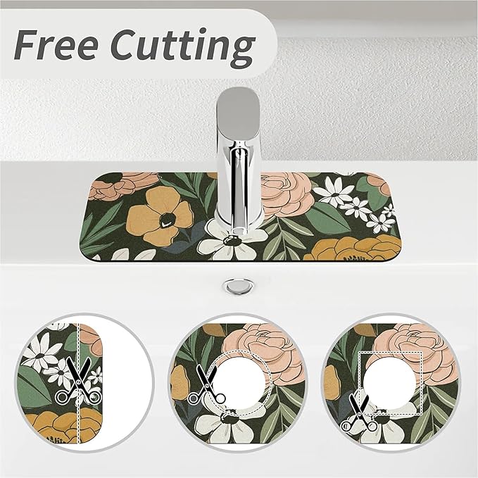 Kitchen Sink Splash Guard，Vintage Large Floral Faucet Mat Sink Gadgets-Super - Image 5
