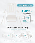Ciokea Oversized Outdoor Rocking Chairs Set of 3, 380lbs Heavy-Duty Large Patio Rocker, High Back Cozy Porch Chairs, Weather Resistant Patio Rocking Chairs for Outside, Fire Pit, Deck, White - Image 9