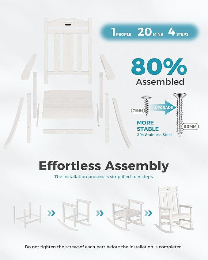 Ciokea Oversized Outdoor Rocking Chairs Set of 2, 380lbs Heavy-Duty Large Patio Rocker, High Back Cozy Porch Chairs, Weather Resistant Patio Rocking Chairs for Outside, Fire Pit, Deck, White - Image 9