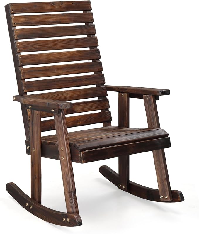 VINGLI Wooden Rocking Chair with High Backrest, Solid Fir Wood, Heavy Duty 600 LBS Patio Rockers for Indoor and Outdoor, Garden, Yard, Patio, Rustic by VINGLI