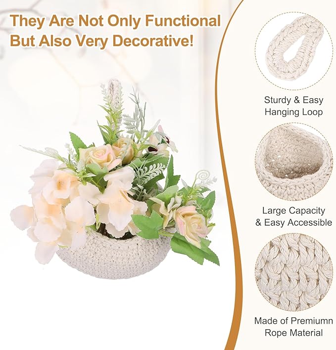 uxcell Hanging Fruit Baskets for Kitchen, Hand-Woven Wall Hanging Storage Jute - Image 3
