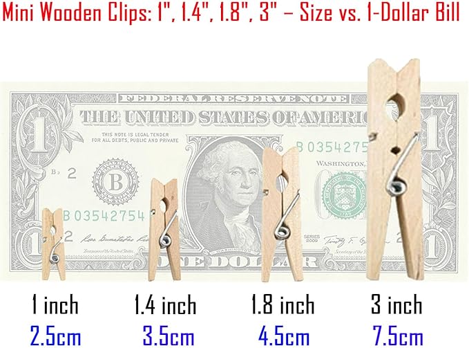 Wooden Clothes Pins, Natural Wood, 50 Pack, 1 Inch, Mini Wooden Rust Resistant - Image 2