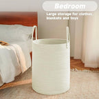 Large Woven Laundry Basket Hamper, 100L Cotton Rope Storage Bin - Image 4