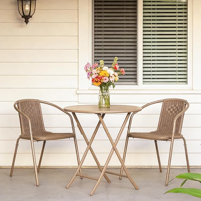 VINGLI PE Rattan Outdoor Dining Chairs Set of 4, Plastic Stackable Patio Chairs for Indoor, Porch, Restaurant, Garden,Champagne - Image 7