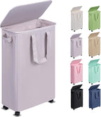 Slim Laundry Hamper with Lid and Wheels, Small Rolling Laundry Basket with by Vincona