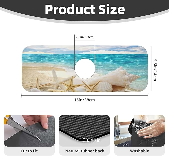 Beach Starfish Seashell Shell Summer Kitchen Sink Splash Guard Faucet Mat Super - Image 2