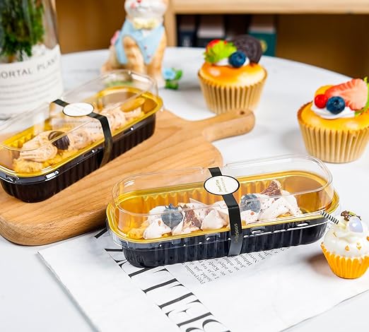50 Pack Mini Cake Pans with Lids and Spoons Black Gold Rectangular Aluminum - Image 4