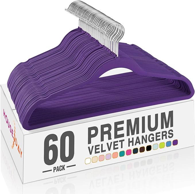 HOUSE DAY Noble-Purple Velvet Hangers 60 Pack, Non Slip Clothes Felt Hanger by HOUSEDAY