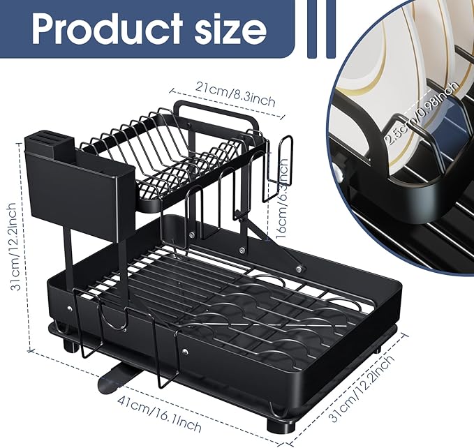 Dish Drying Rack for Kitchen Counter, Stainless Steel 2 Tier Dish Rack w - Image 2