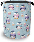 Cute Penguin Laundry Basket, Snowflake Cake Foldable Oxford Cloth Tote Bag by Unknown