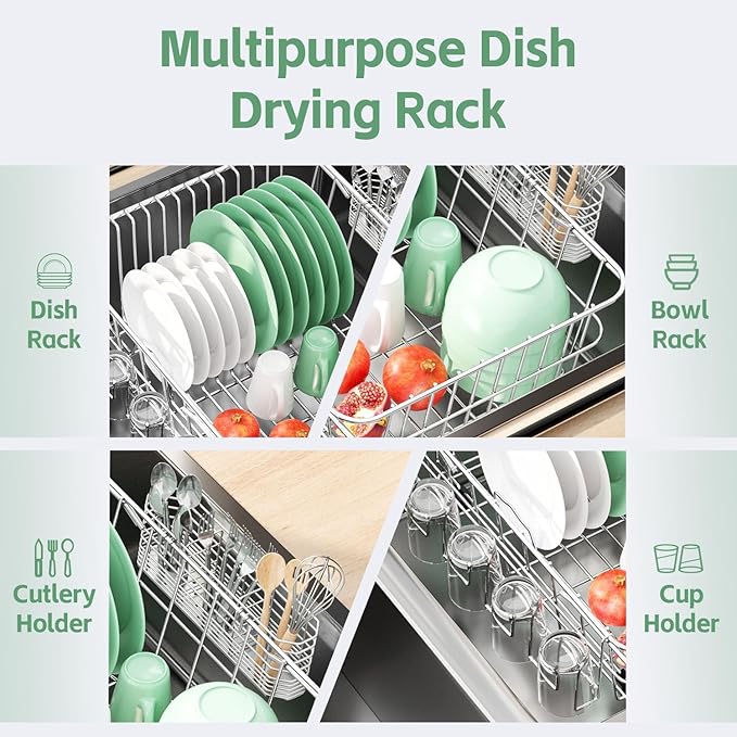 Dish Drying Rack in Sink, Extendable Stainless Steel Dish Drainers - Image 4