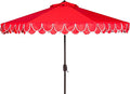 SAFAVIEH 9ft Outdoor Patio Umbrella, Round, Valance, Red & White Trim, Auto Crank Tilt, UV Resistant for Deck, Backyard, Poolside (PAT8006D) by SAFAVIEH