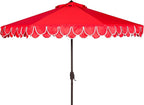 SAFAVIEH 9ft Outdoor Patio Umbrella, Round, Valance, Red & White Trim, Auto Crank Tilt, UV Resistant for Deck, Backyard, Poolside (PAT8006D) by SAFAVIEH