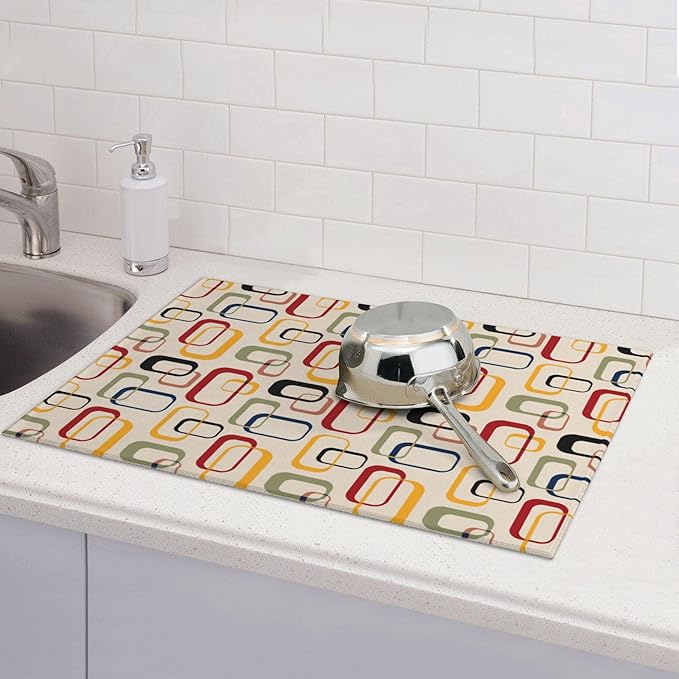 Mid Century Modern Retro Kitchen Drying Mat Vintage Decorative Microfiber Dish - Image 2