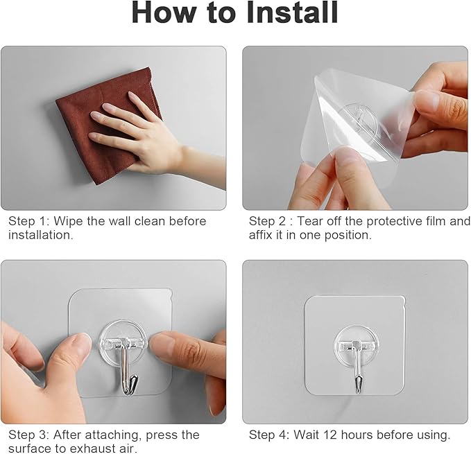 Adhesive Hooks Removable Wall Hooks 13 LB Ceiling Hook Transparent Seamless - Image 7