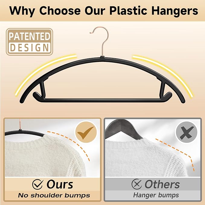 MIZGI Premium Plastic Hangers Heavyduty- Black No Shoulder Bump Suit Hangers - Image 3