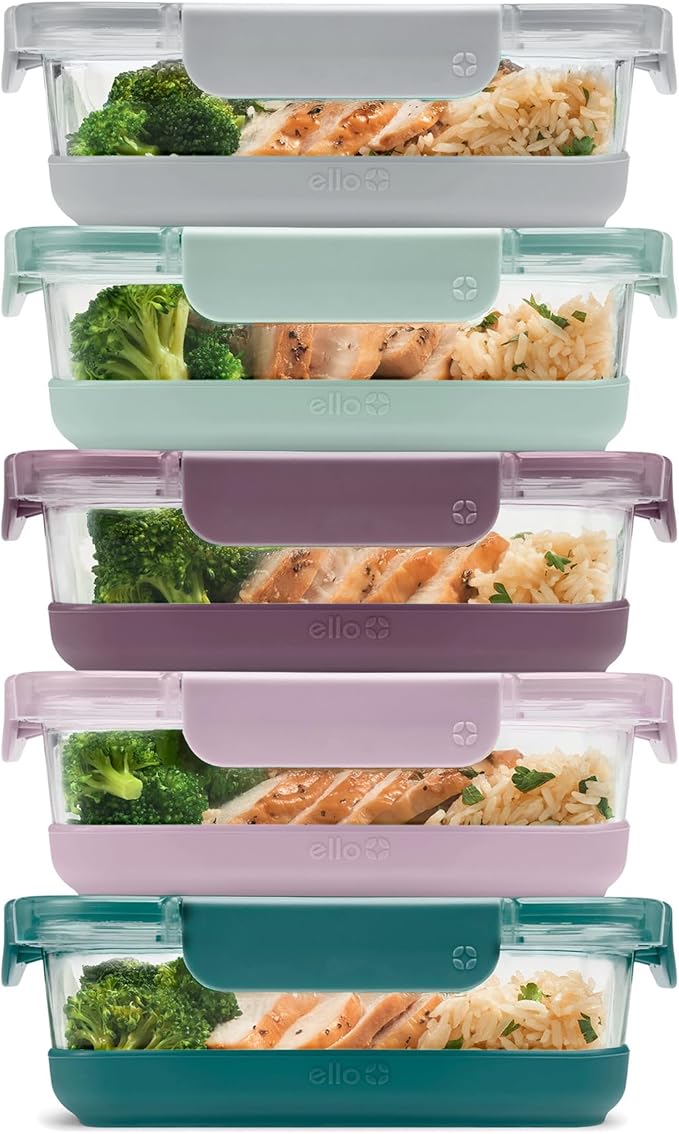 Ello Duraglass 3.4 Cup Meal Prep Sets 10Pc, 5 Pack Set- Glass Food Storage by Ello
