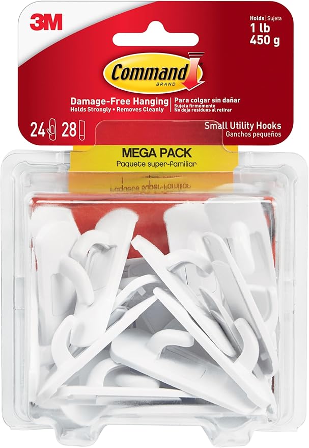 Command Small Utility Hooks, 24 Hooks and 28 Strips, Damage-Free Hanging Wall by Command