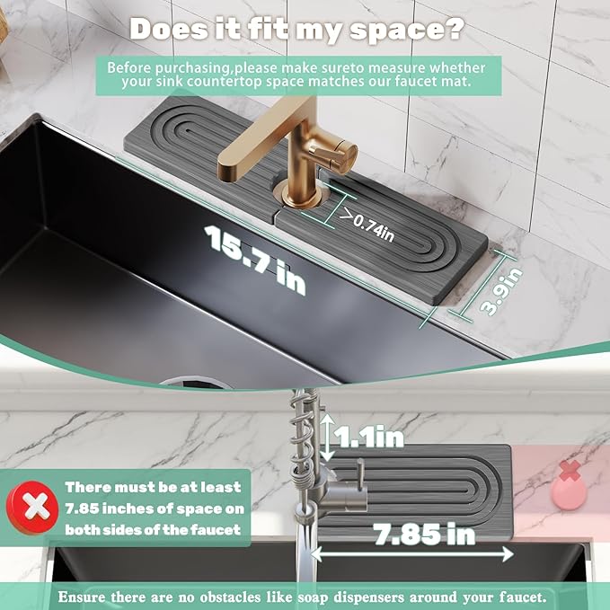15.7'' Long Stone Faucet Mat for Kitchen Sink-Diatomite Quick Dry Kitchen Sink - Image 3