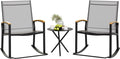 Shintenchi 3 Piece Outdoor Rocking Bistro Set, Textilene Fabric Small Patio Furniture Set, Front Porch Rocker Chairs Conversation Set with Table for Lawn, Garden, Balcony, Poolside (Light Gray) by Shintenchi