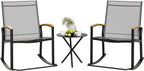 Shintenchi 3 Piece Outdoor Rocking Bistro Set, Textilene Fabric Small Patio Furniture Set, Front Porch Rocker Chairs Conversation Set with Table for Lawn, Garden, Balcony, Poolside (Light Gray) by Shintenchi