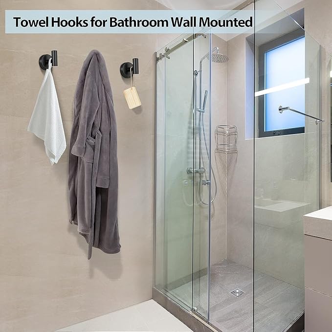 Kruodop Towel Hooks for Bathroom, 2 Packs Wall Mount Towel Holder, Matte Wall - Image 4