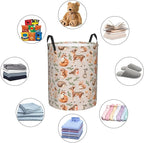 Forest Little Animal Laundry Hamper Bag, Deer Squirrel Hedgehog Fox Round - Image 5