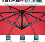 OLIXIS 9.7FT Offset Patio Umbrella with Base, Cantilever Table Umbrellas for Outdoor Sun Shade UV Protection with Easy Tilt Adjustment, 8 Ribs for Backyard, Lawn, Garden, Pool - Red - Image 4