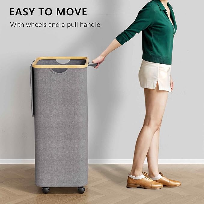 SUOCO Laundry Hamper on Wheels 100L, Clothes Basket - Image 3
