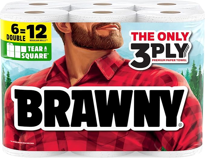 Brawny Tear-A-Square 3-Ply Paper Towels, 6 Double Rolls = 12 Regular Rolls by Brawny%C2%AE