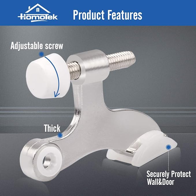HOMOTEK 6 Pack Hinge Pin Satin Nickel Door Stopper, Adjustable Deluxe Heavy - Image 2
