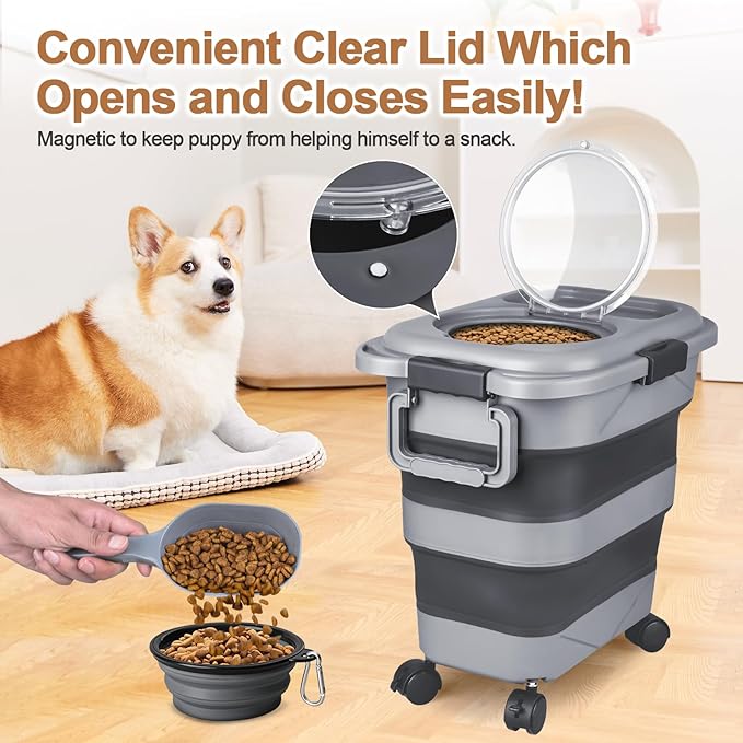 Dog Food Storage Container，2 Pack 25 lbs Airtight Collapsible Cat Food Storage - Image 4