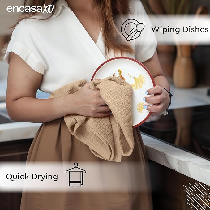 Encasa XO Kitchen Dish Towels Set | Multicolor | Waffle Weave and Flat Hand Tea - Image 4