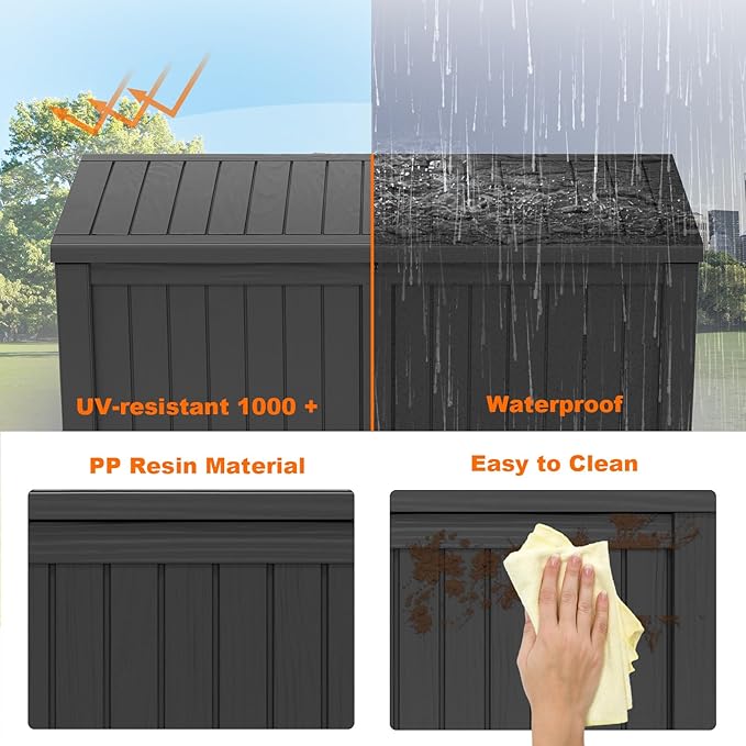 120 Gallon Resin Deck Box, Lockable Patio Outdoor Storage Box for Furniture, Garden Tools and Tools Storage, Waterproof Outside Storage Boxes - Black - Image 6